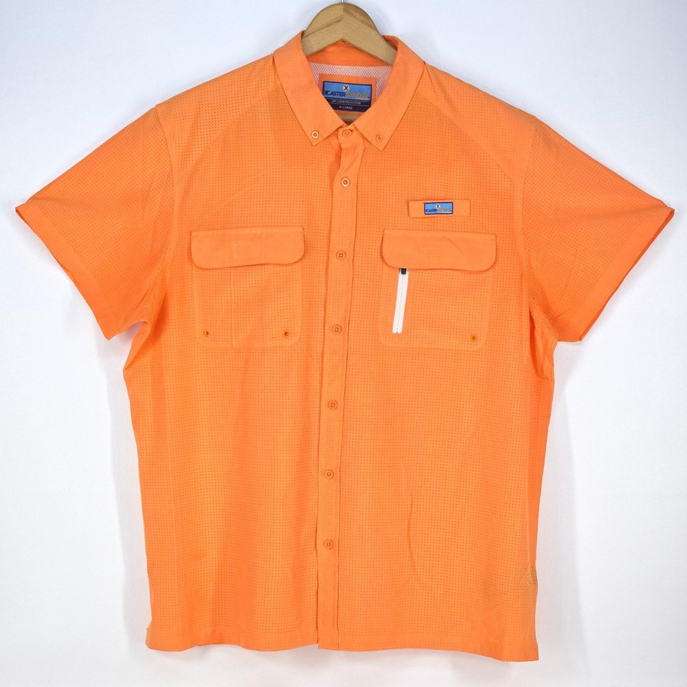 XCASTER‎ Outdoor Fishing Shirt Men's XL Orange UPF Vented Button Down Tallwoods